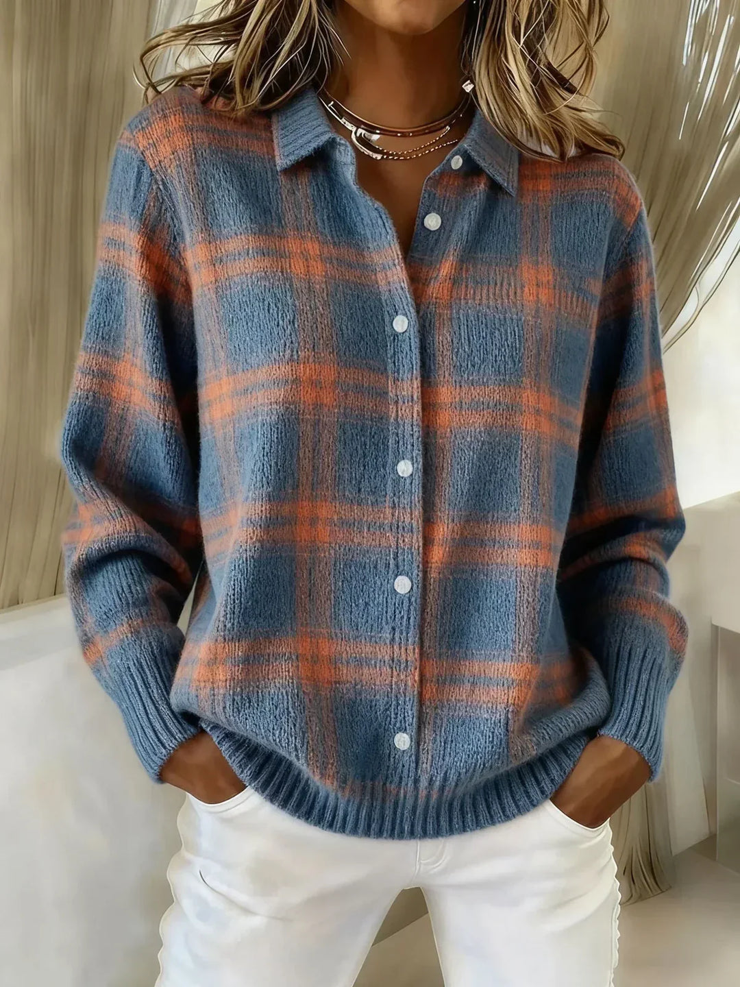 Fiammetta | Rutig stickad cardigan – bild 4