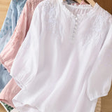 Cassiana - Blus i bomull och linne – bild 8