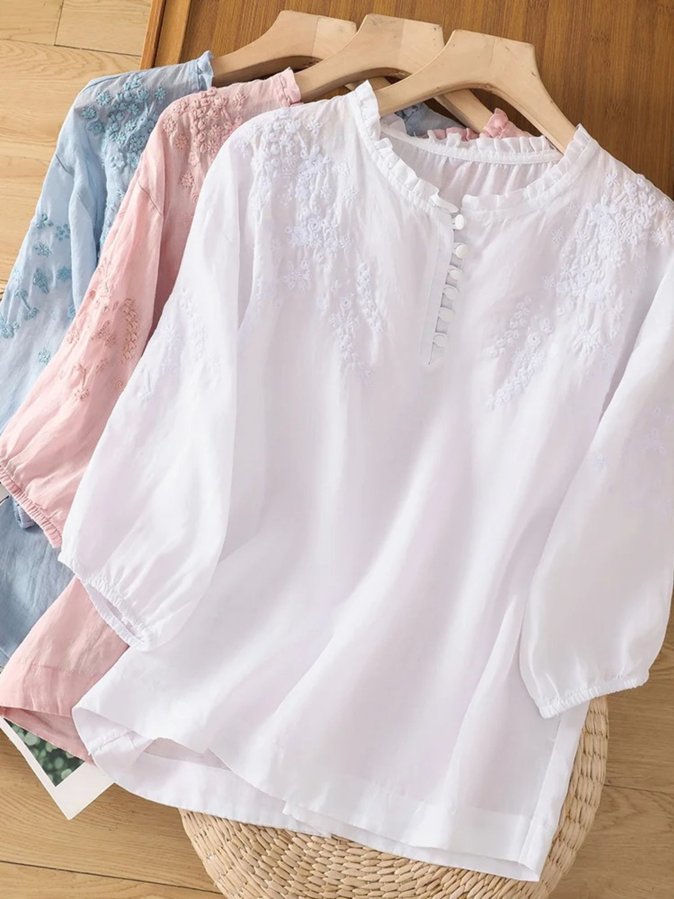 Cassiana - Blus i bomull och linne – bild 8