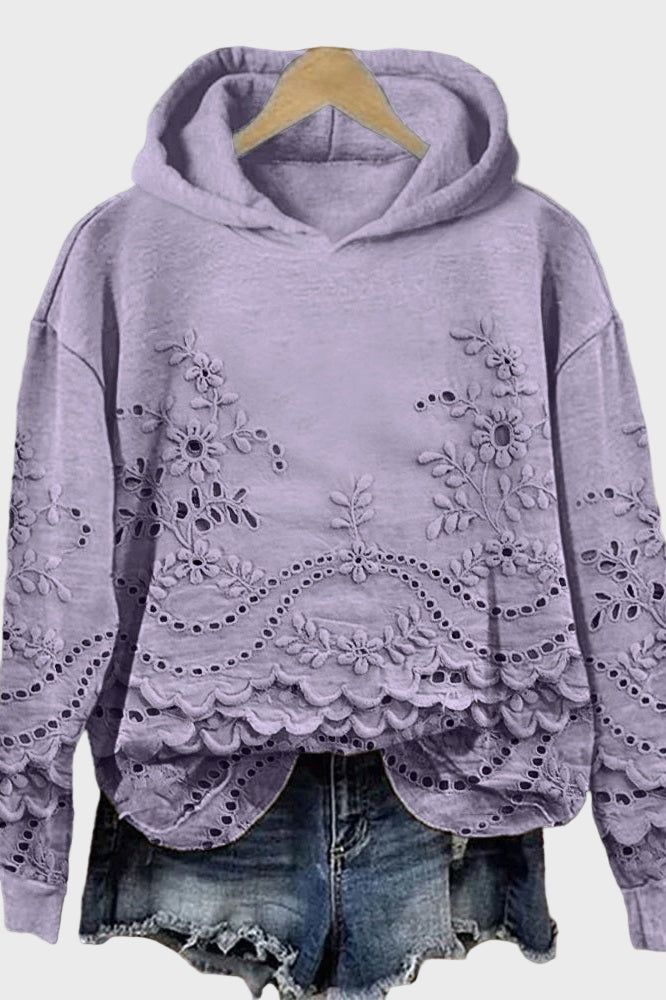 Sweatshirt med huva i spets