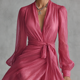 Rose Chiffon Dress with V-Neck