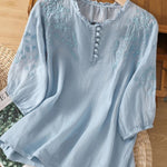 Cassiana - Blus i bomull och linne – bild 3