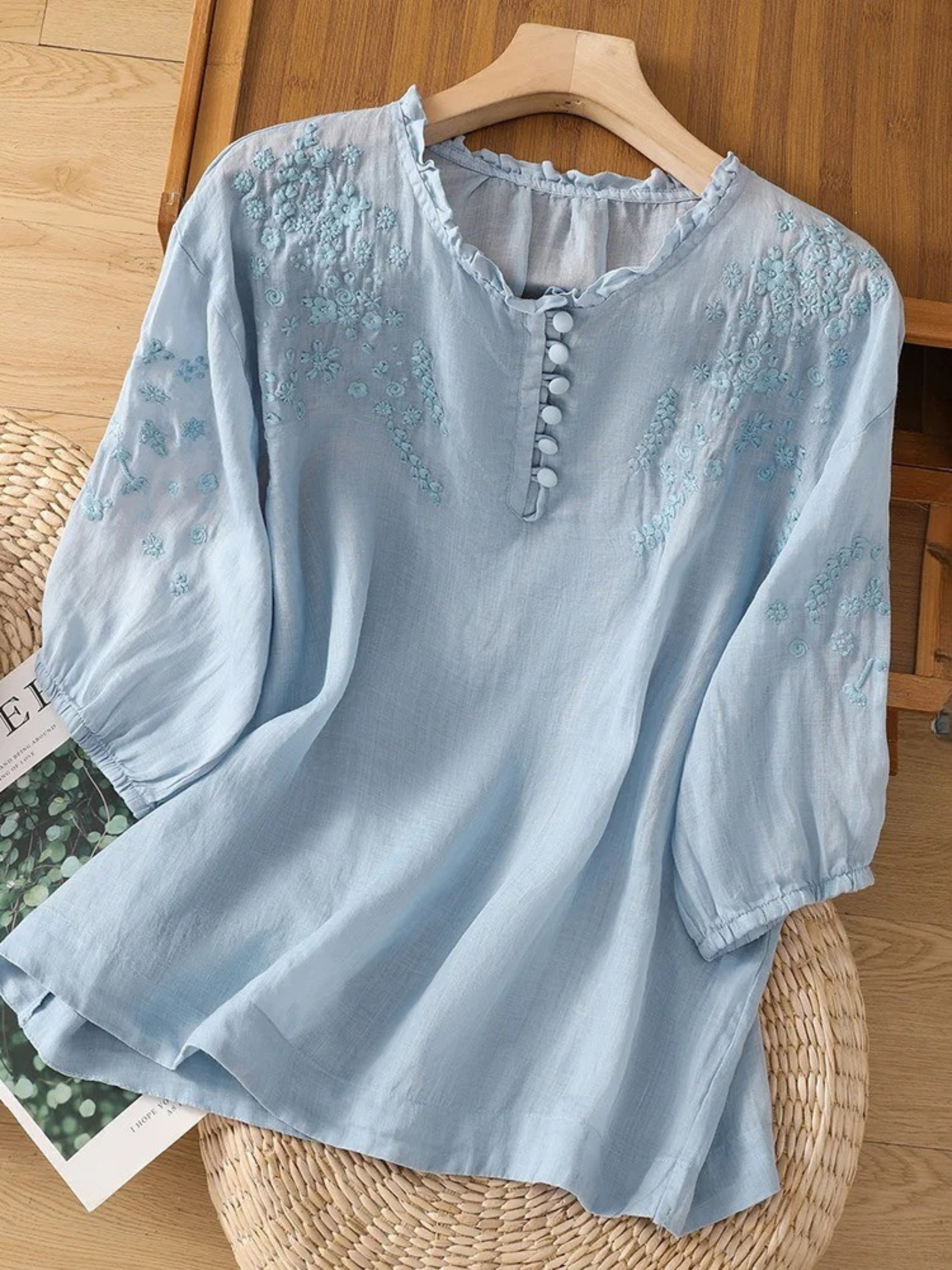 Cassiana - Blus i bomull och linne – bild 3