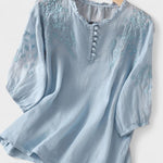 Cassiana - Blus i bomull och linne – bild 4