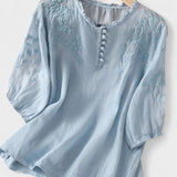 Cassiana - Blus i bomull och linne – bild 4