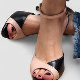 Noirella - Mid-Heel Shoes with Ankle Strap