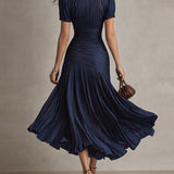 Adriana - Retro Striped Satin Midi Dress