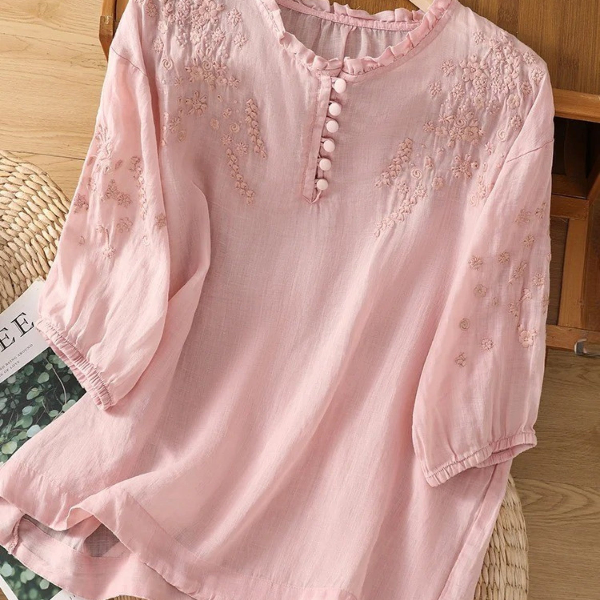 Cassiana - Blus i bomull och linne – bild 2