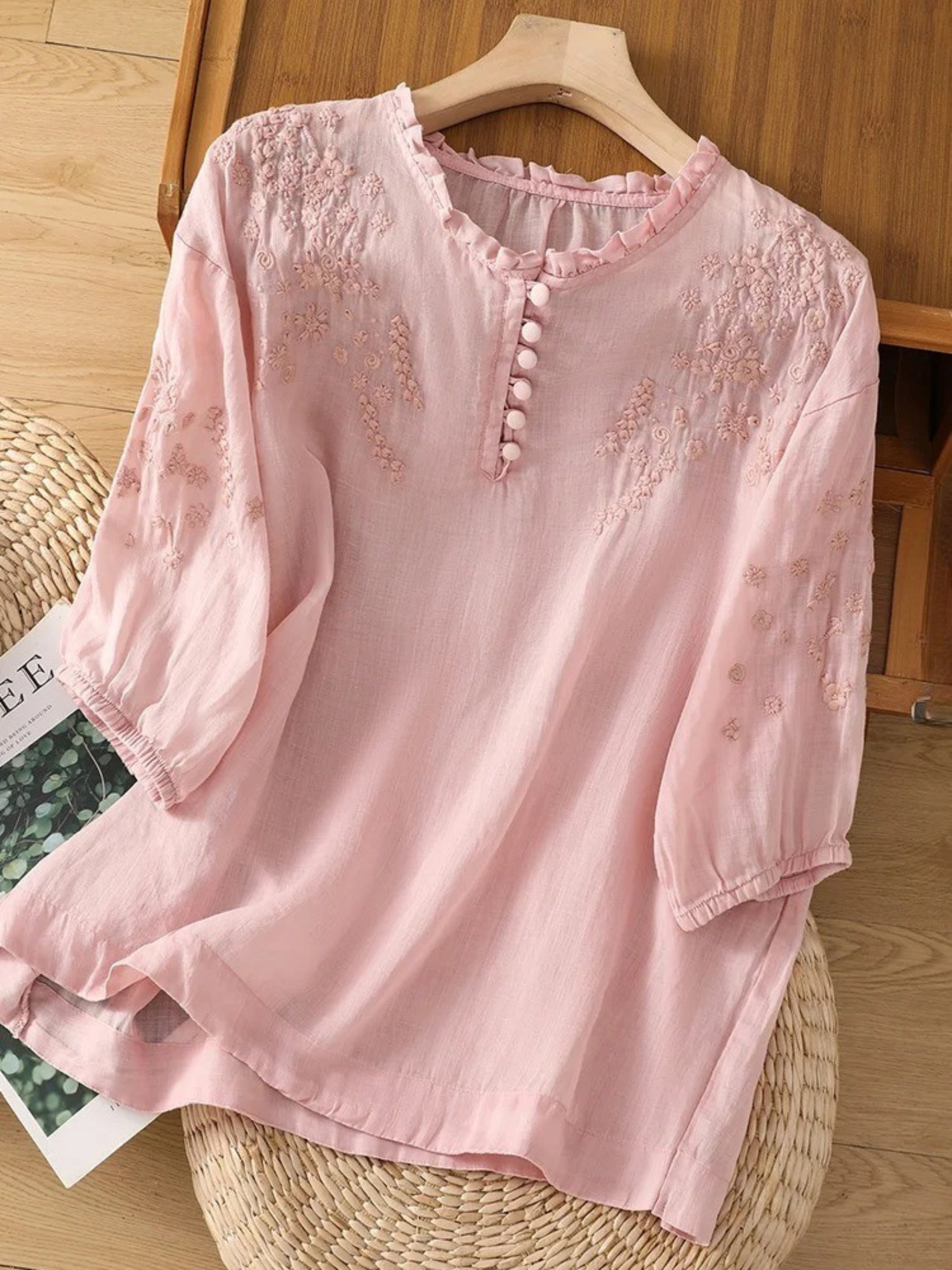 Cassiana - Blus i bomull och linne – bild 2