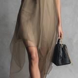 Beatrice - Lightweight Luxury Two-Tone Khaki and Brown Chiffon Sleeveless Dress
