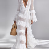 Freya - Bright White Crocheted Knit Cardigan for Women