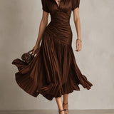 Adriana - Retro Striped Satin Midi Dress
