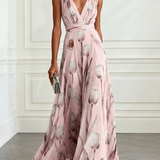 Nerea - Elegant Tulip Print V-neck Maxi Dress