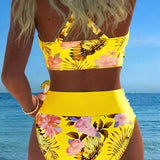 Bikini with Contrasting Floral Pattern and Split