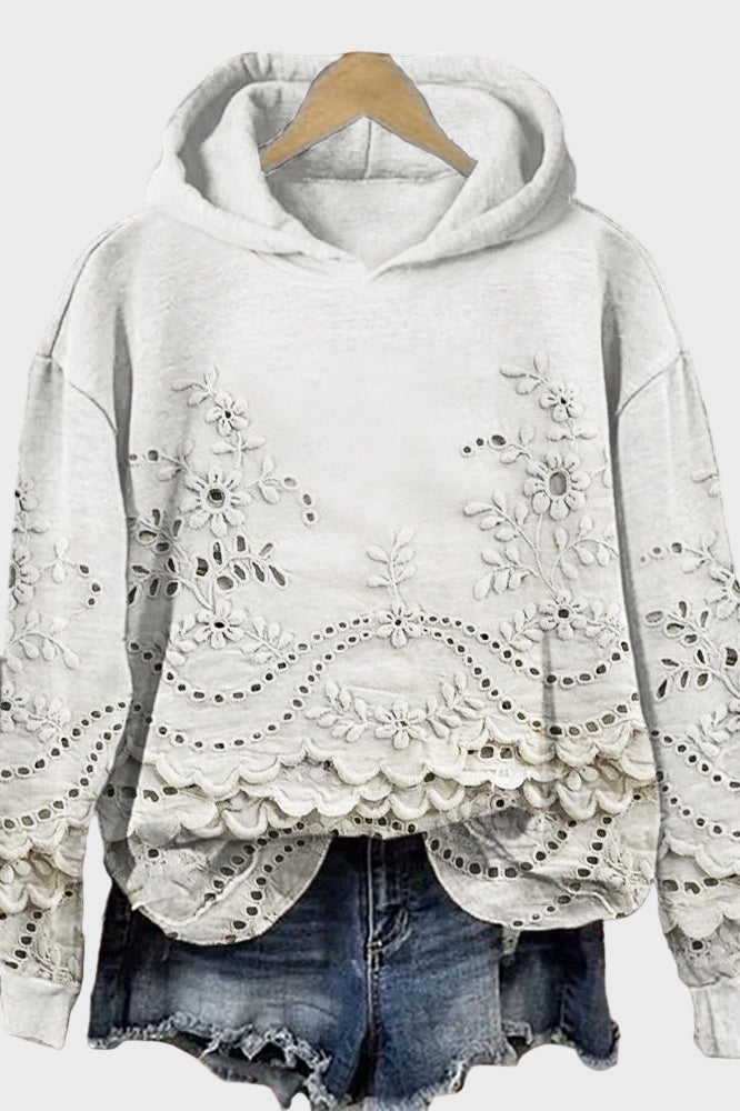 Sweatshirt med huva i spets – bild 3