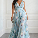 Nerea - Elegant Tulip Print V-neck Maxi Dress