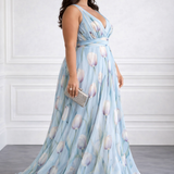 Nerea - Elegant Tulip Print V-neck Maxi Dress