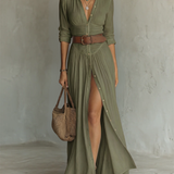 Kiara - Long Sleeve Lapel Collar Maxi Dress