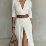 Kiara - Long Sleeve Lapel Collar Maxi Dress
