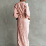 Rose Linen V-Neck Maxi Dress