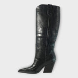 Boots with Croc-Effect Design and Elegant Heel