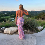 Olivia | Floral Ruffle Open-Back Maxi Dress