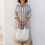 Naomi | Long Sleeve Striped Midi Shirt Dress
