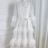 Freya - Bright White Crocheted Knit Cardigan for Women