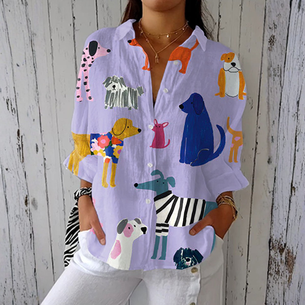 Helena - Lightweight Dog Print Blouse
