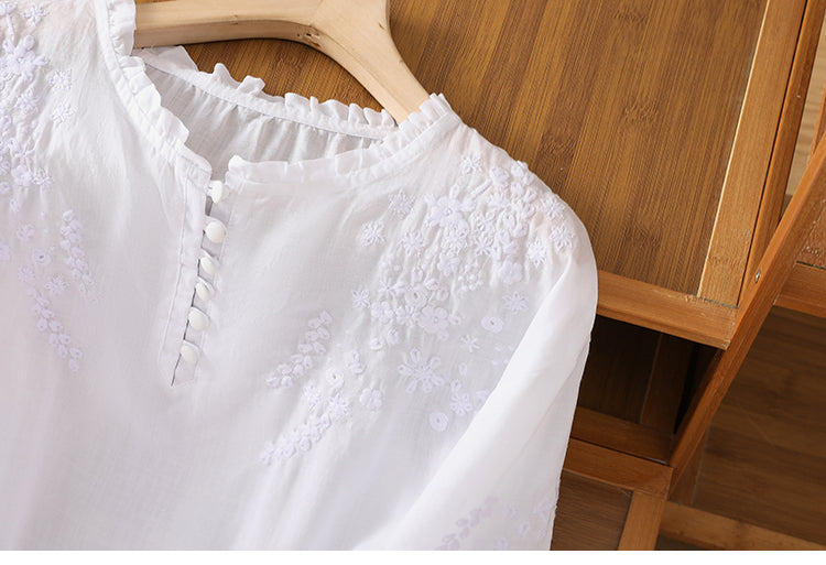 Cassiana - Blus i bomull och linne – bild 5