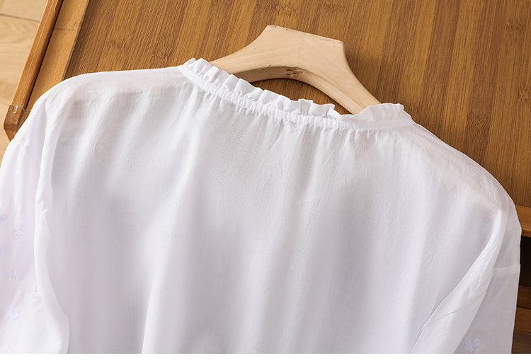 Cassiana - Blus i bomull och linne – bild 6