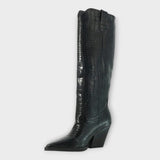 Boots with Croc-Effect Design and Elegant Heel
