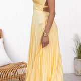 Aby - Yellow Pleated V-Neck Maxi Dress