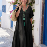 Zinnia | Short Sleeve Tiered Blue Maxi Dress