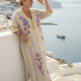 Aurelia | V Neck Half Sleeve Striped Floral Maxi Dress