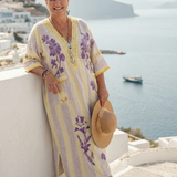 Aurelia | V Neck Half Sleeve Striped Floral Maxi Dress
