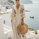 Aurelia | V Neck Half Sleeve Striped Floral Maxi Dress