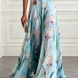 Nerea - Elegant Tulip Print V-neck Maxi Dress