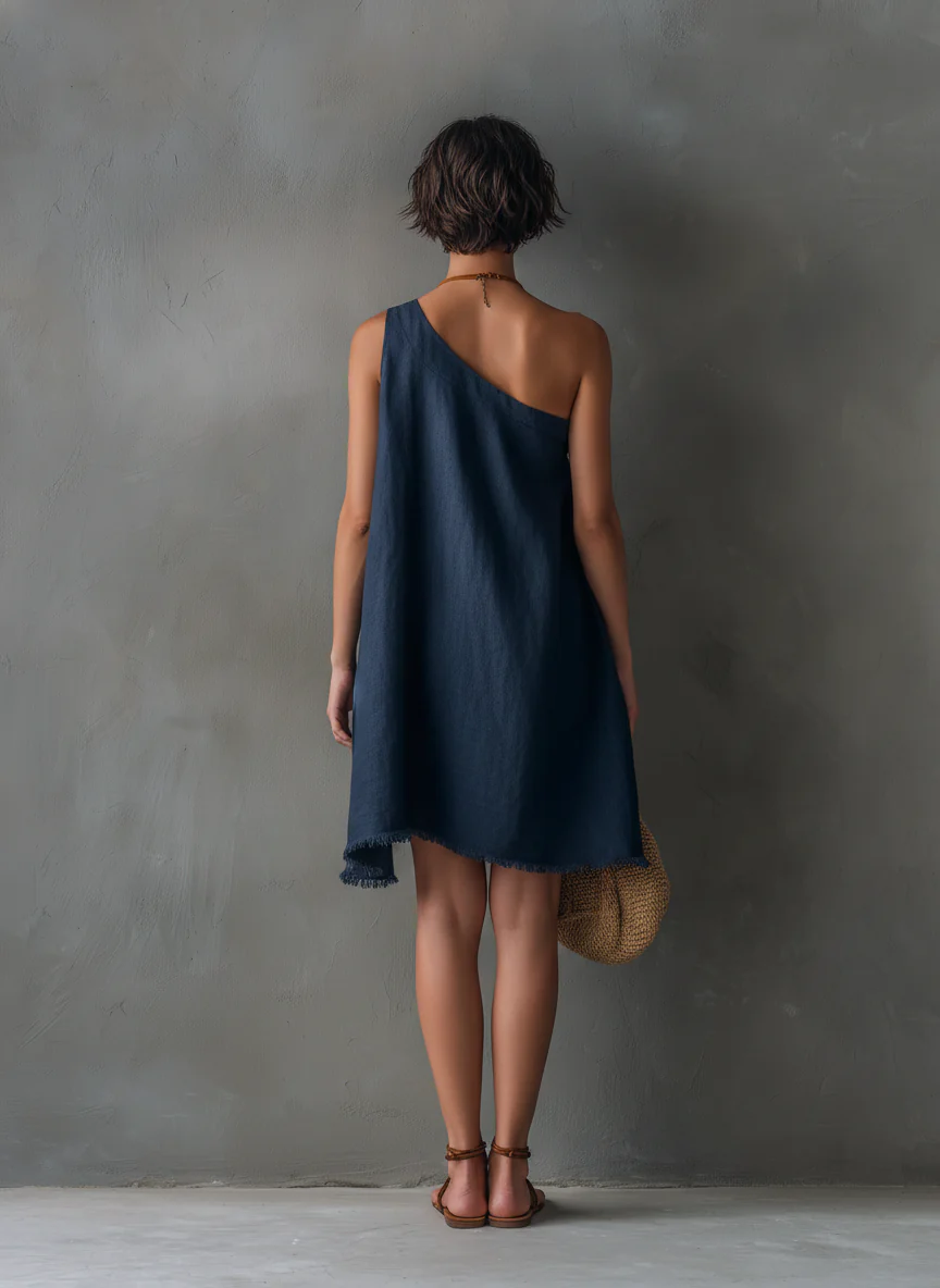 One shoulder-miniklänning, marinblå – bild 4