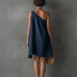 One shoulder-miniklänning, marinblå – bild 4