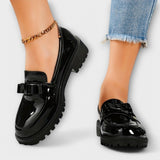 Black Patent Women's Loafers with Bow
