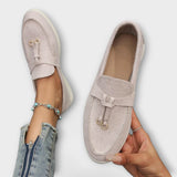 Beige Women's Loafers with Decorative Cord