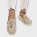 Beige Women's Loafers with Decorative Cord