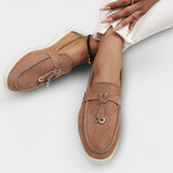Beige Women's Loafers with Decorative Cord