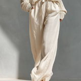 Thalia - Beige Knit Off-Shoulder Turtleneck Top & Wide Leg Pants Set