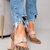 Selveta - Suede Sandals with Leopard Print and Stable Heel