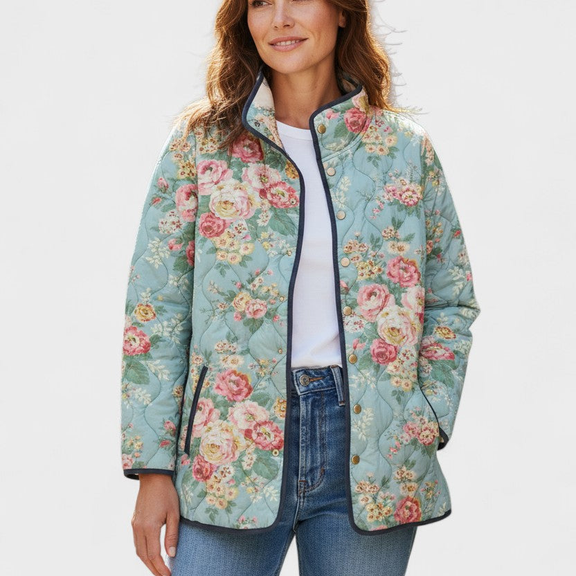 Nadja™ | Quiltad jacka med rosor på mintgrön botten – bild 2
