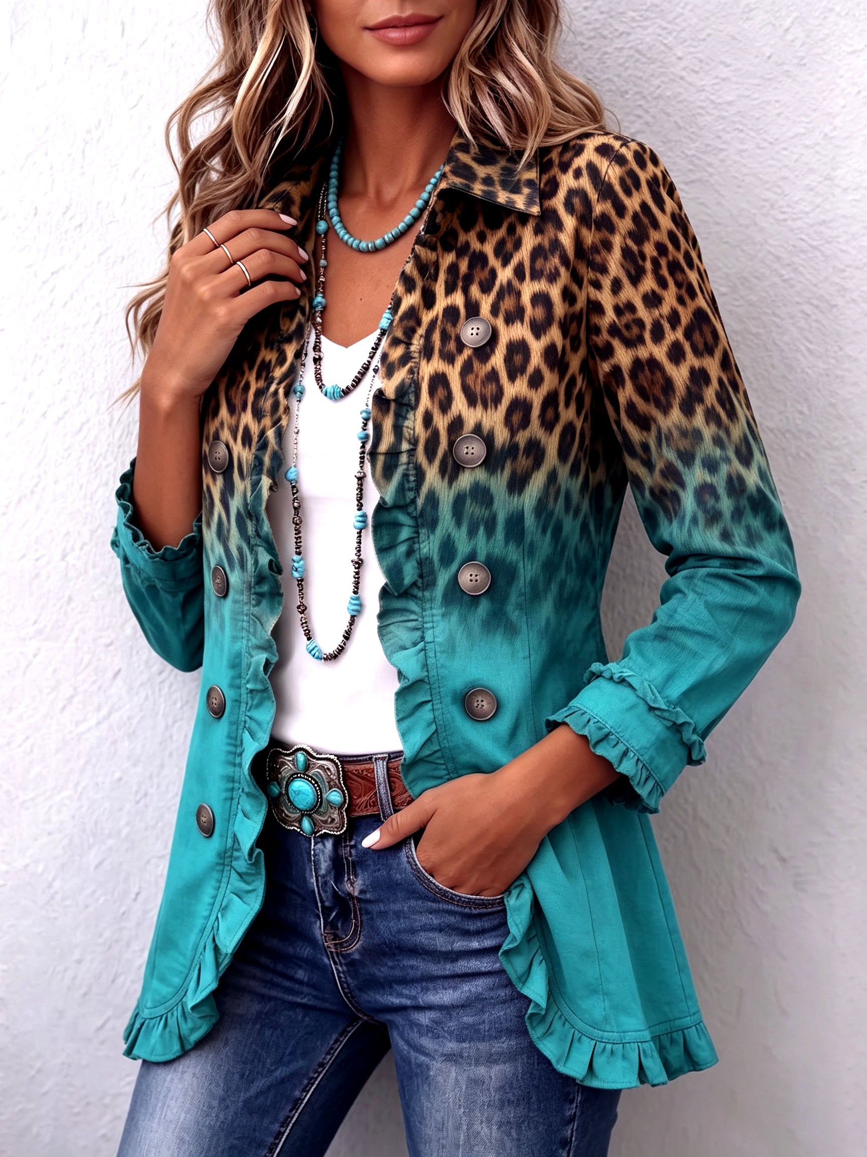 Barbara™ | Leopardmönstrad kavaj med toning
