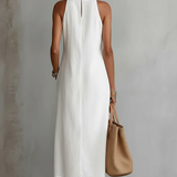 Millie | Midi Linen Dress with Mandarin Collar